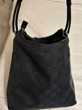 Gucci Black GG Monogram Hobo Shoulder Bag With Matching Wallet.